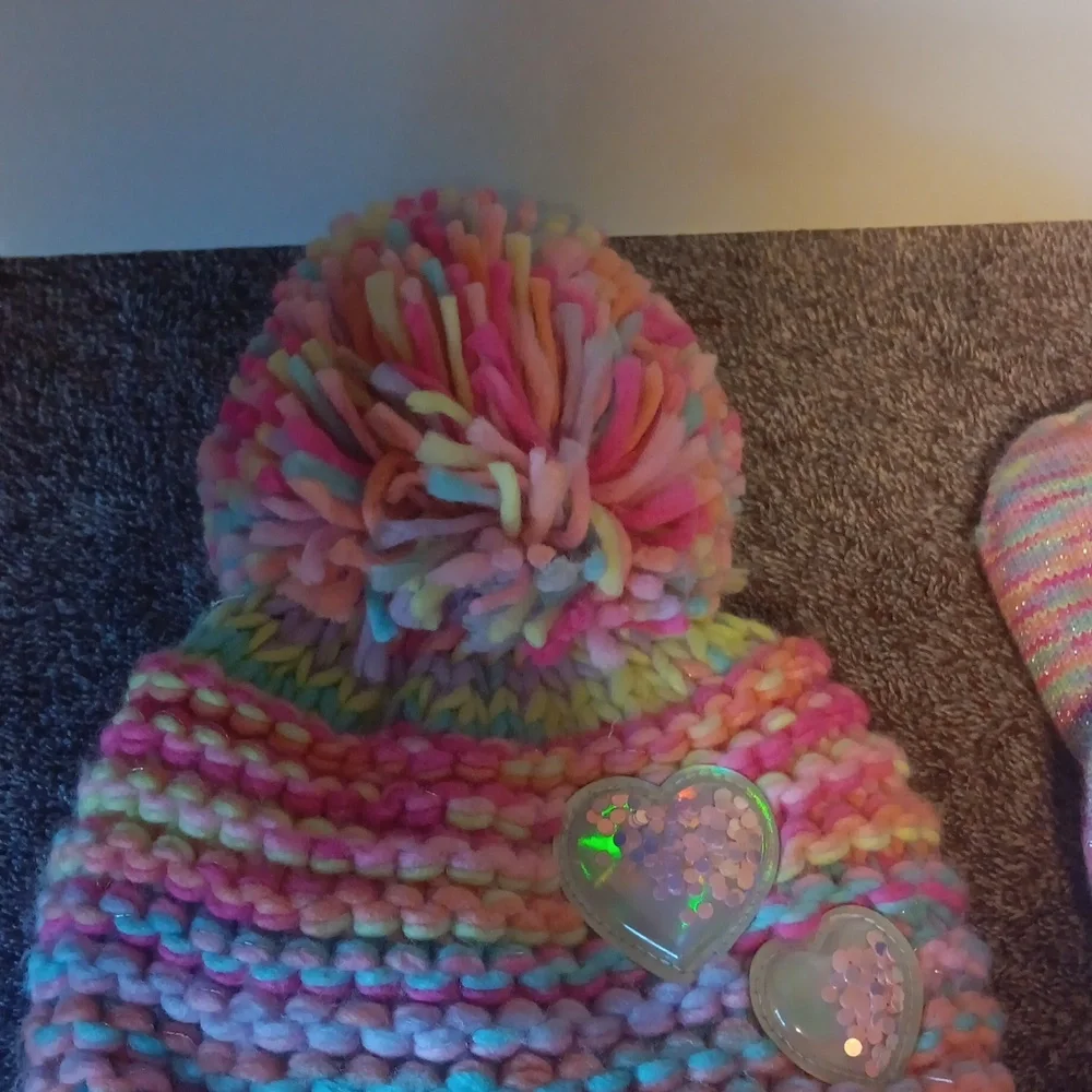 The Childrens Place Multicolor Pom Pom Beanie and Mittens Set Size 6-12 Months